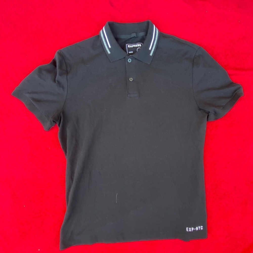 Express Polo‎ Shirt Graphic Back Stretch Collar Trim Mens Medium